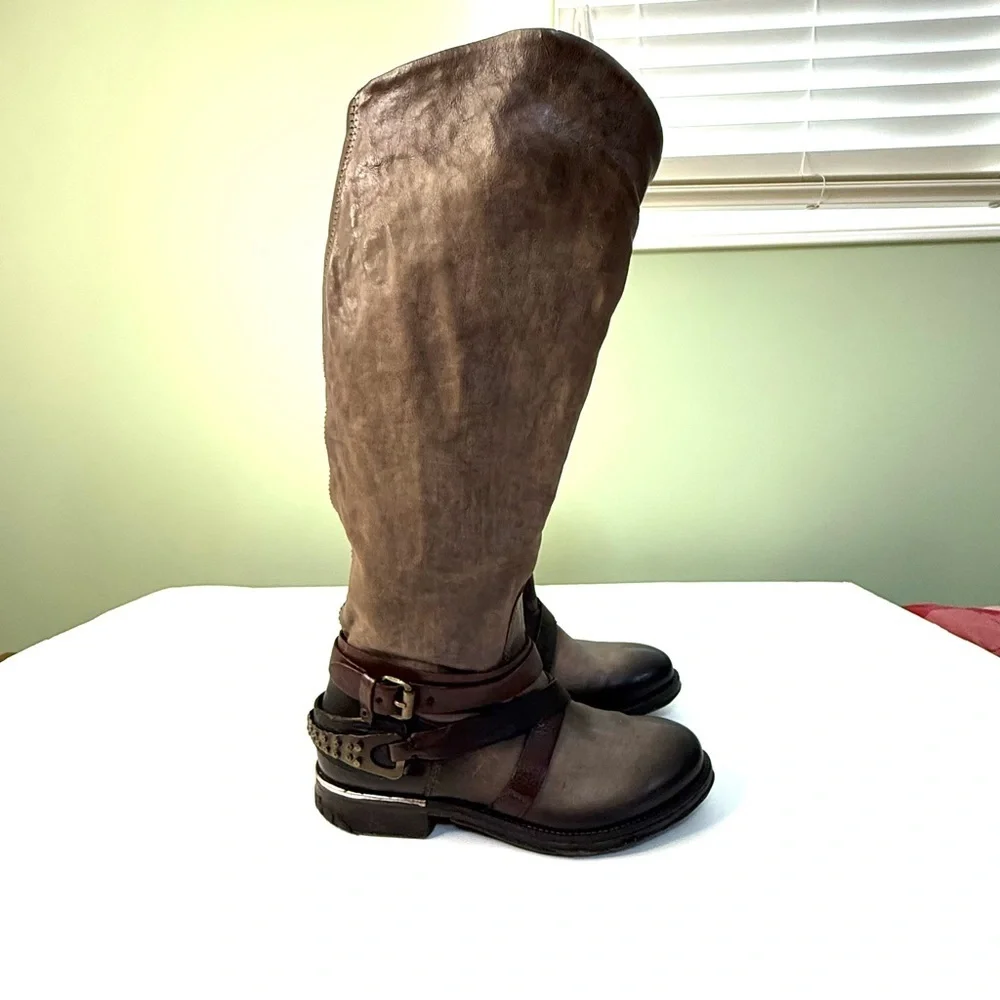 Free People A.S. 98 Air step boho leather boots riding moto woman 7.5 biker‎